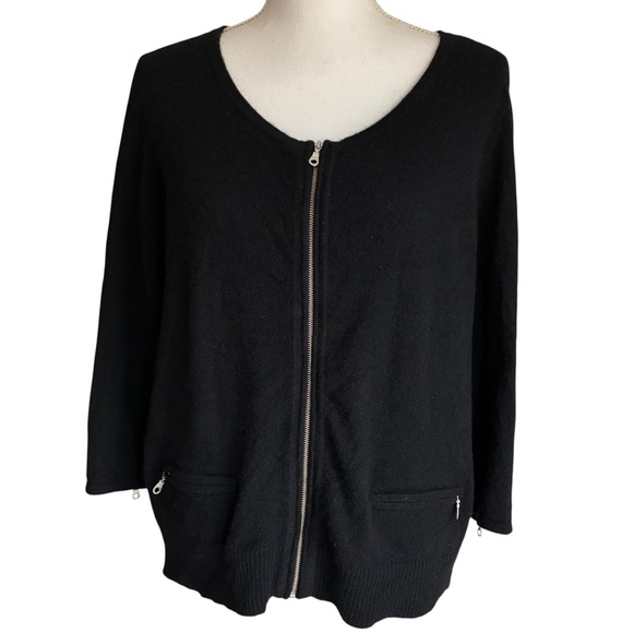 Eileen Fisher 100% Cashmere Zip Front Cardigan Black Luxe Minimalist Sweater L - Picture 3 of 11